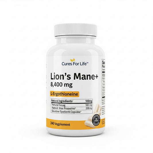 Lion’s Mane with L-Ergothioneine | 240 Vegan Capsules | 8,400 mg Herbal Equivalent | Ultra Strength Cognitive & Nerve Support Supplement