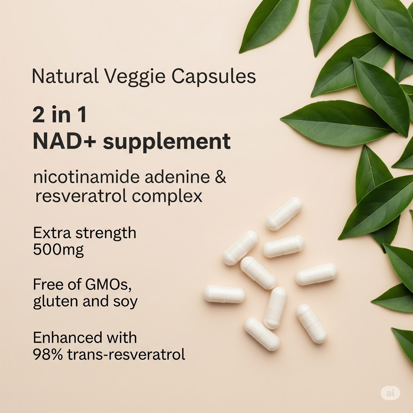NAD+ Supplement 500mg with Resveratrol – Cellular Energy & Anti-Aging Support – 240 Vegan Capsules