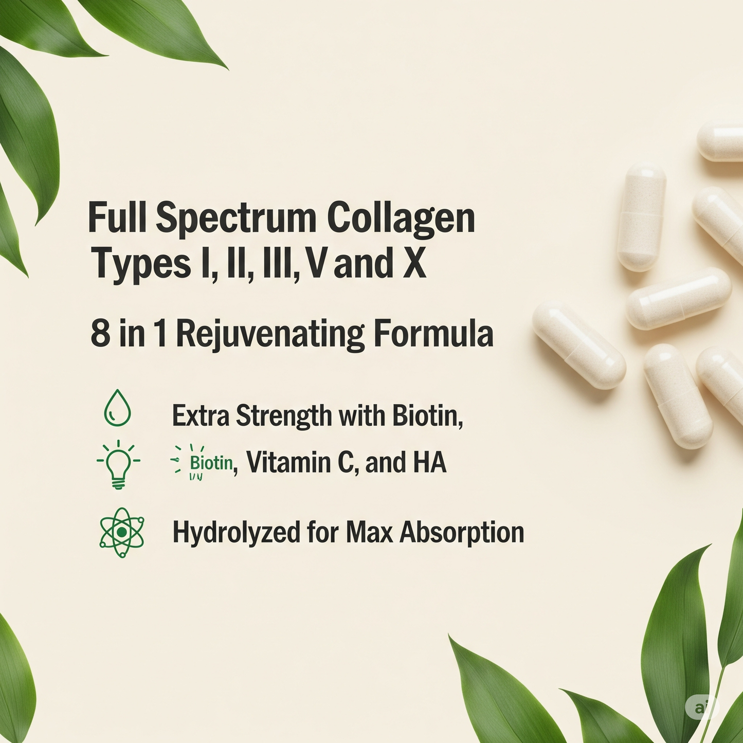 Cures For Life™ Multi Collagen Complex for Women & Men Over 30 – 5 Types – 240 Capsules