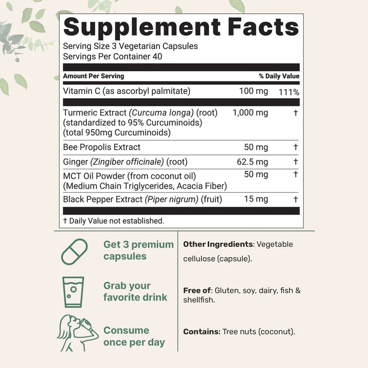 Turmeric Curcumin 1,000mg – 95% Curcuminoids with Black Pepper & MCT Oil – Enhanced Absorption – No Fillers, Non-GMO – 120 Vegetarian Capsules