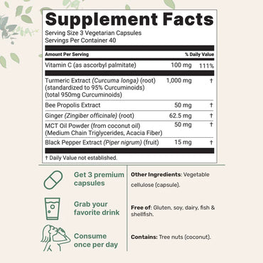 Turmeric Curcumin 1,000mg – 95% Curcuminoids with Black Pepper & MCT Oil – Enhanced Absorption – No Fillers, Non-GMO – 120 Vegetarian Capsules