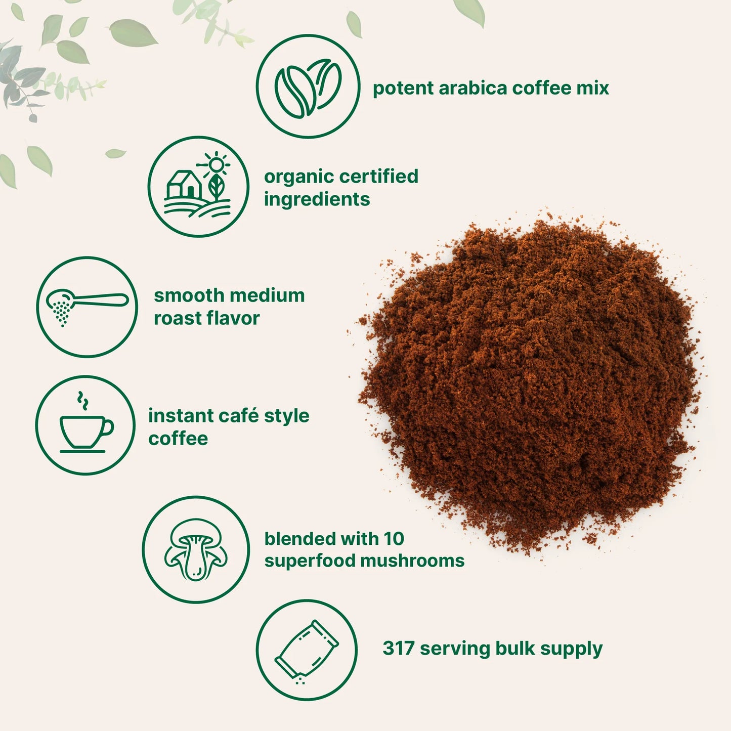 Mushroom Coffee – Energy & Focus Blend with Lion’s Mane, Chaga & Cordyceps