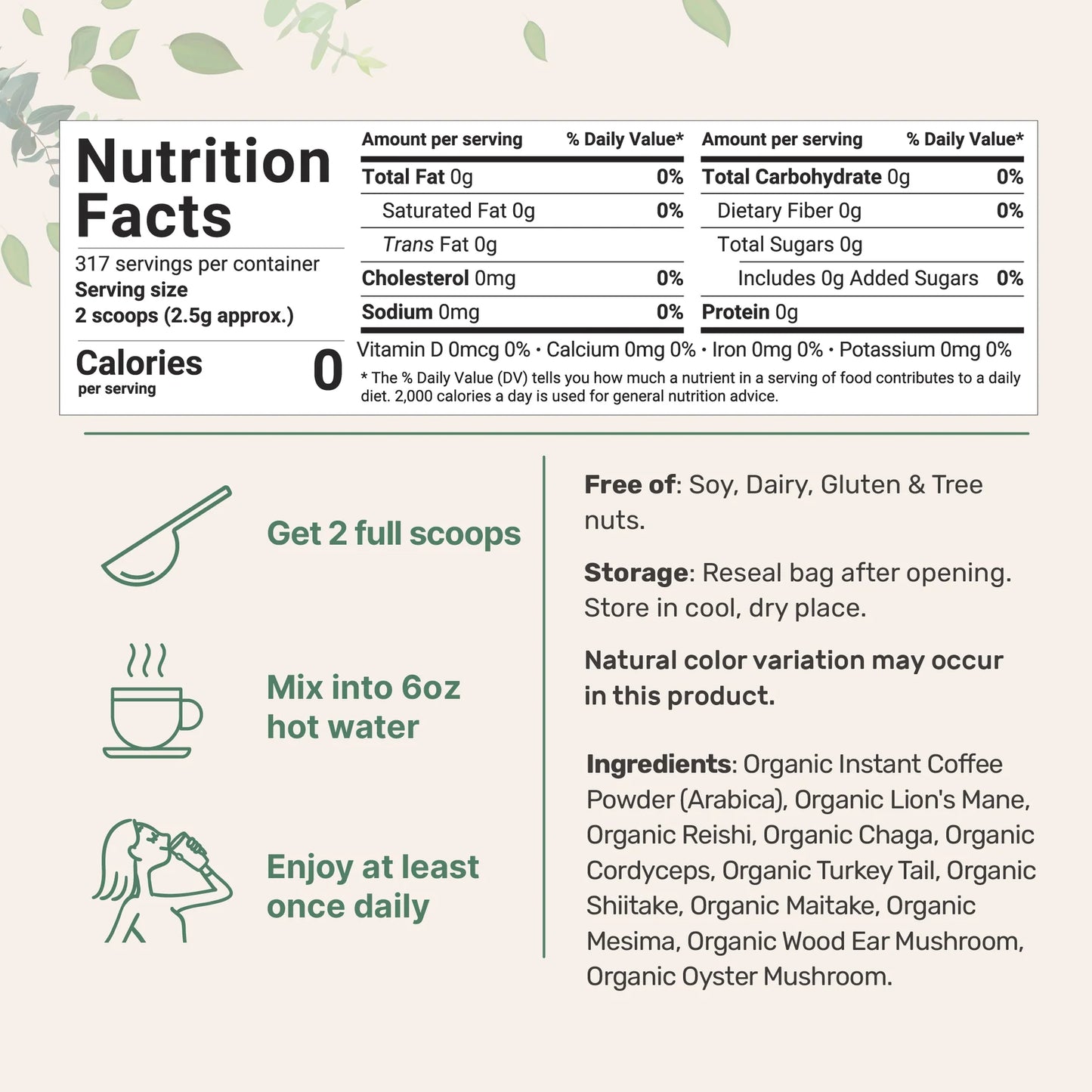 Mushroom Coffee – Energy & Focus Blend with Lion’s Mane, Chaga & Cordyceps
