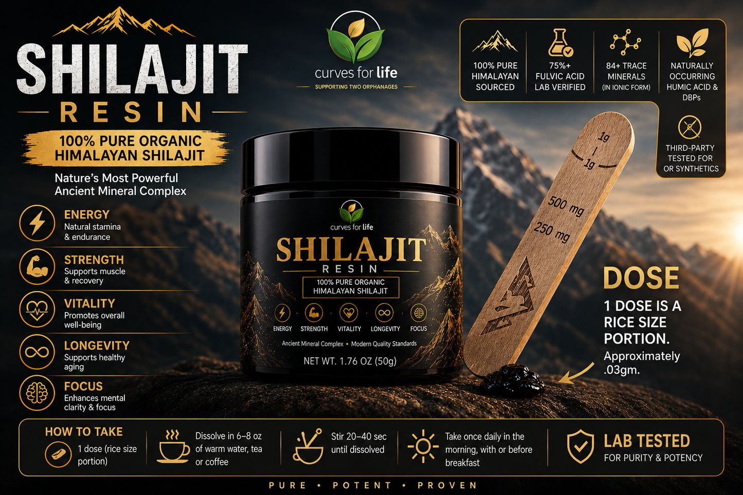 Shilajit - Pure Himalayan Shilajit Resin 1.76 oz – High Potency 75% Fulvic Acid, Natural Energy, Stamina & Focus Support