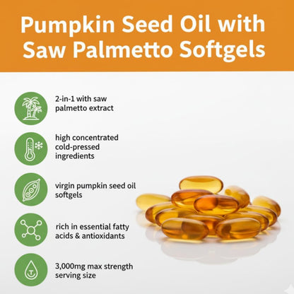 Pumpkin Seed Oil with Saw Palmetto – 3000mg | Prostate, Urinary & Hair Health Support | 300 Softgels