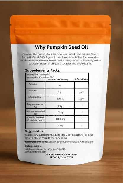 Pumpkin Seed Oil with Saw Palmetto – 3000mg | Prostate, Urinary & Hair Health Support | 300 Softgels