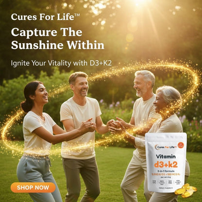 Cures For Life™ Vitamin D3 5000 IU with K2 MK-7 100mcg – Virgin Coconut Oil – 300 Softgels