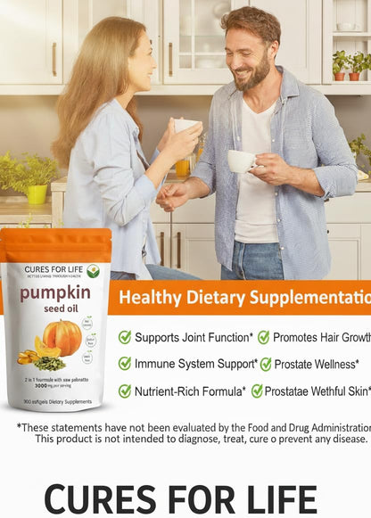 Pumpkin Seed Oil with Saw Palmetto – 3000mg | Prostate, Urinary & Hair Health Support | 300 Softgels