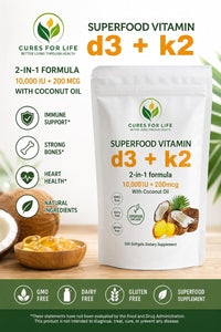 Cures For Life Vitamin D3 + K2 – 2-in-1 Dietary Supplement with Coconut Oil, 300 Softgels