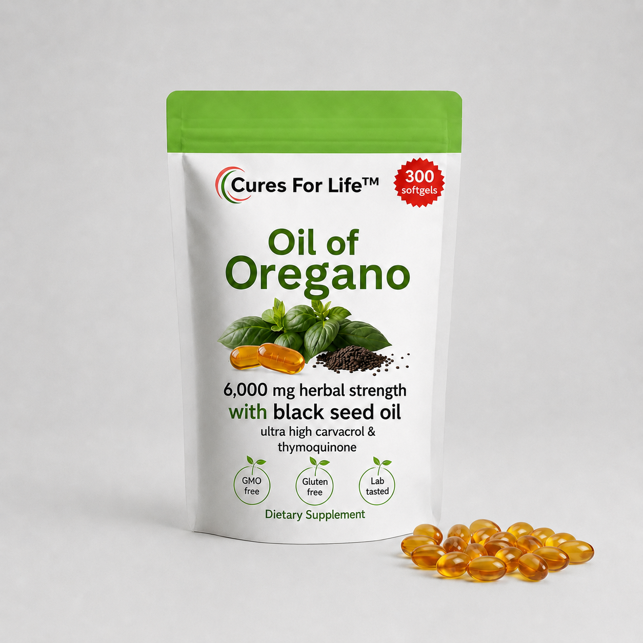 Cures For Life Oil of Oregano with cold-pressed black seed oil, 165mg carvacrol