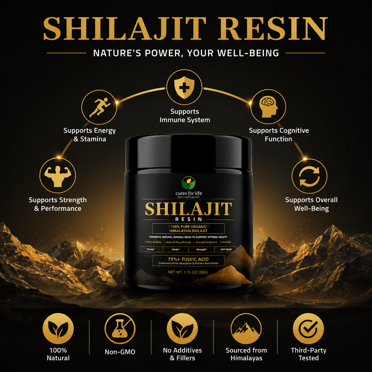 Pure Himalayan Shilajit Resin 1.76 oz (50g) – 75% Fulvic Acid | Natural Energy, Stamina & Focus Support