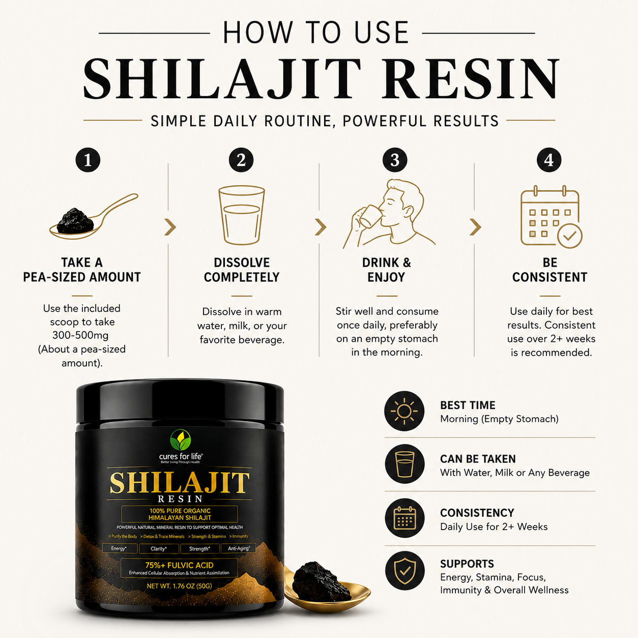 Pure Himalayan Shilajit Resin 1.76 oz (50g) – 75% Fulvic Acid | Natural Energy, Stamina & Focus Support