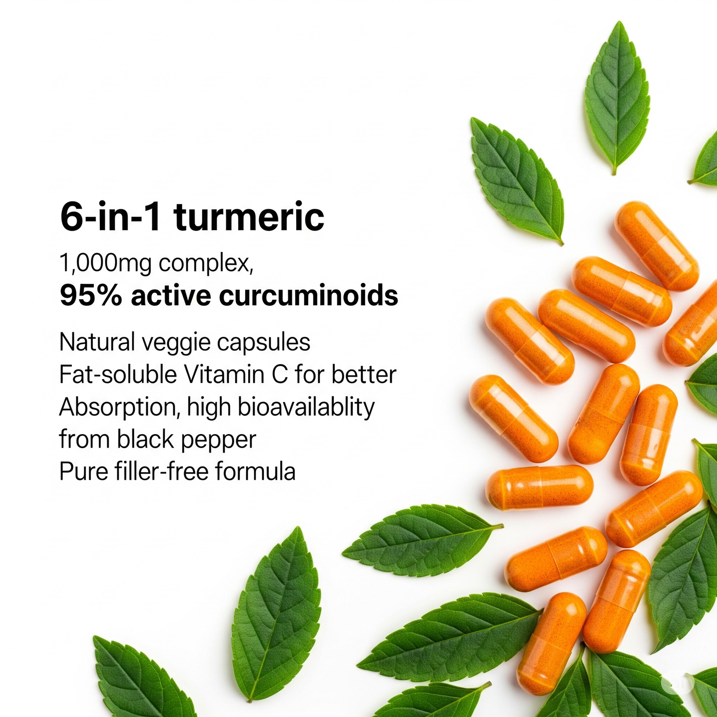 Turmeric Curcumin 1,000mg – 95% Curcuminoids with Black Pepper & MCT Oil – Enhanced Absorption – No Fillers, Non-GMO – 120 Vegetarian Capsules