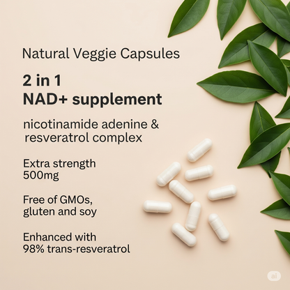 NAD+ Supplement 500mg with Resveratrol – Cellular Energy & Anti-Aging Support – 240 Vegan Capsules