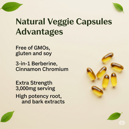 Berberine 3,000mg Complex with Ceylon Cinnamon & Chromium – Metabolic & Blood Sugar Support – 240 Vegan Capsules