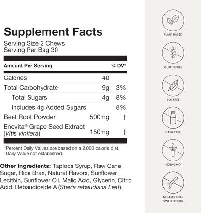 Beet Roots – Blood Pressure Support Chews | Pomegranate Berry Flavor | 60 Chews