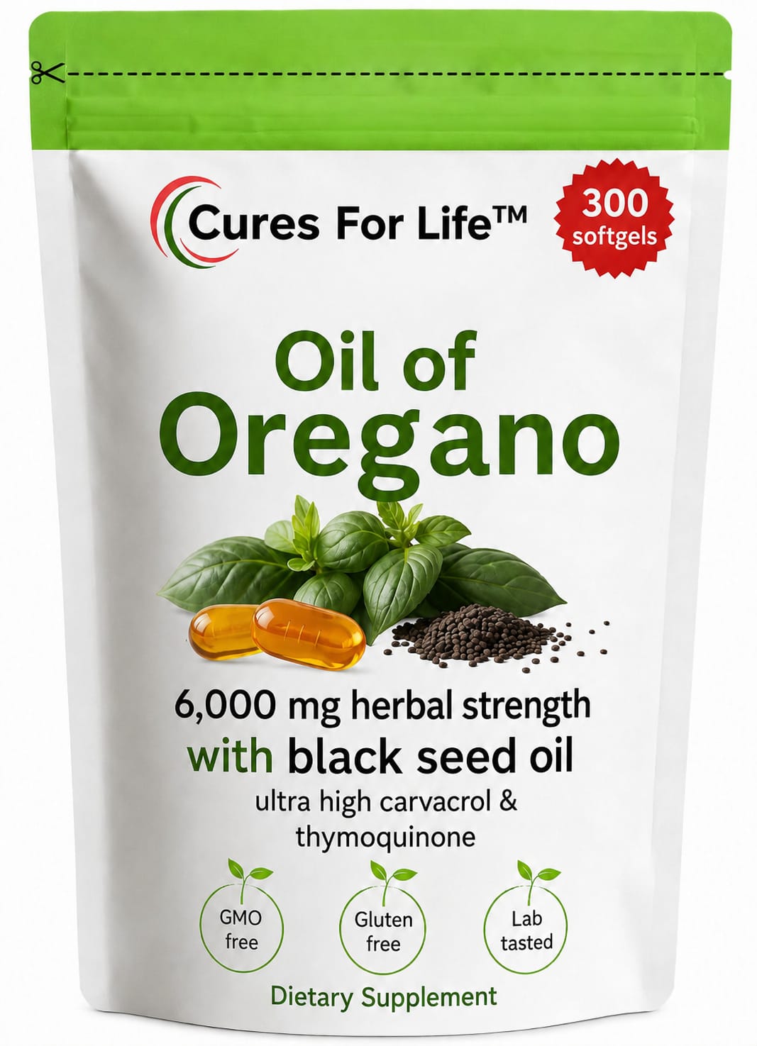 Cures For Life™ Oil of Oregano with Black Seed Oil – 300 Softgels