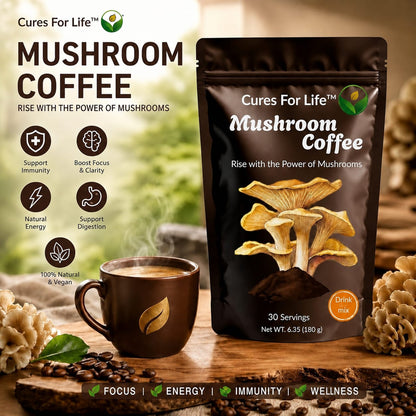 Cures For Life™ Mushroom Coffee with Lion's Mane, Chaga & Cordyceps – Arabica Blend