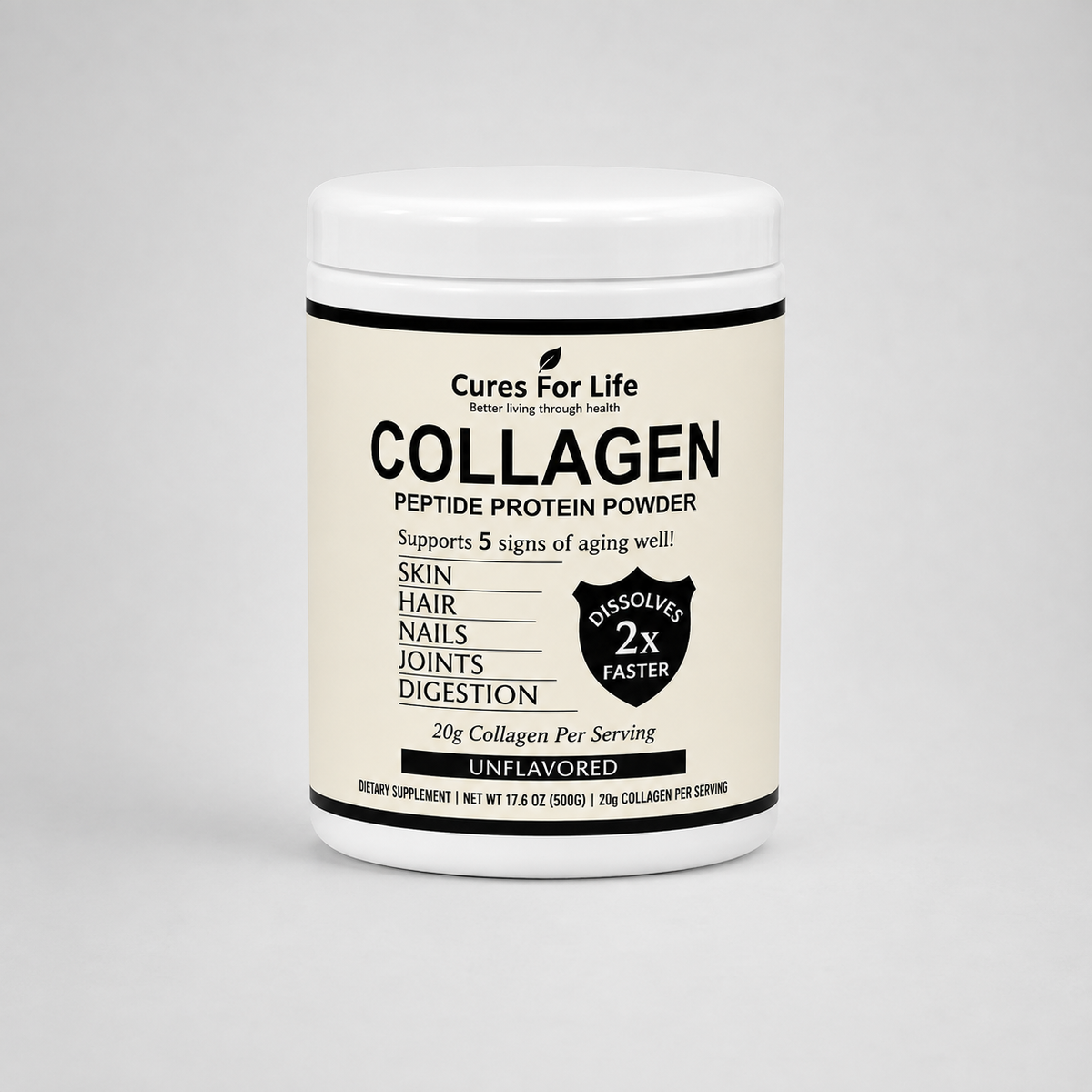 Cures For Life™ Collagen Peptide Protein Powder – Unflavored – 500g