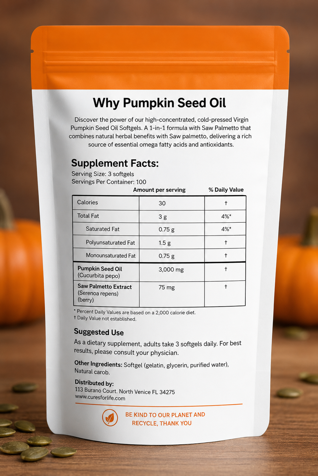 Pumpkin Seed Oil + Saw Palmetto — 3000mg | 300 Softgels