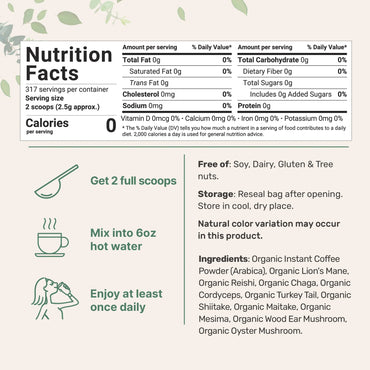 Mushroom Coffee – Energy & Focus Blend with Lion’s Mane, Chaga & Cordyceps