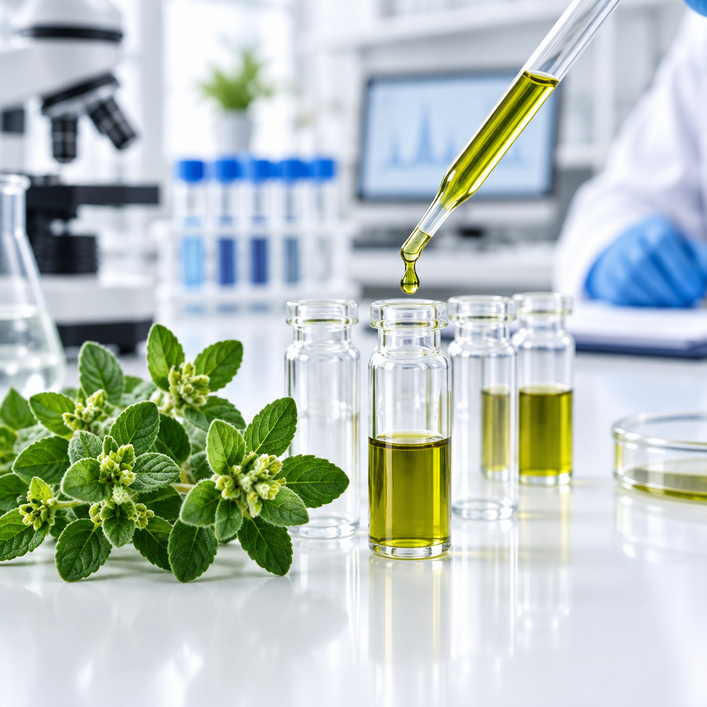 Lab testing vials with herbal extract