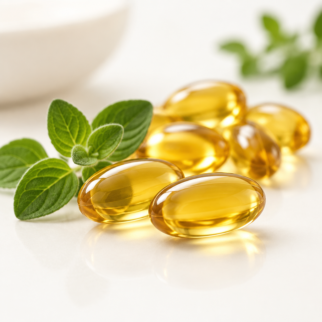 Amber oregano oil softgel capsules